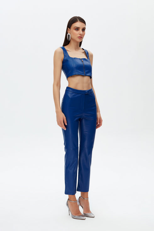 Egyptian blue metal zipper detailed crop top